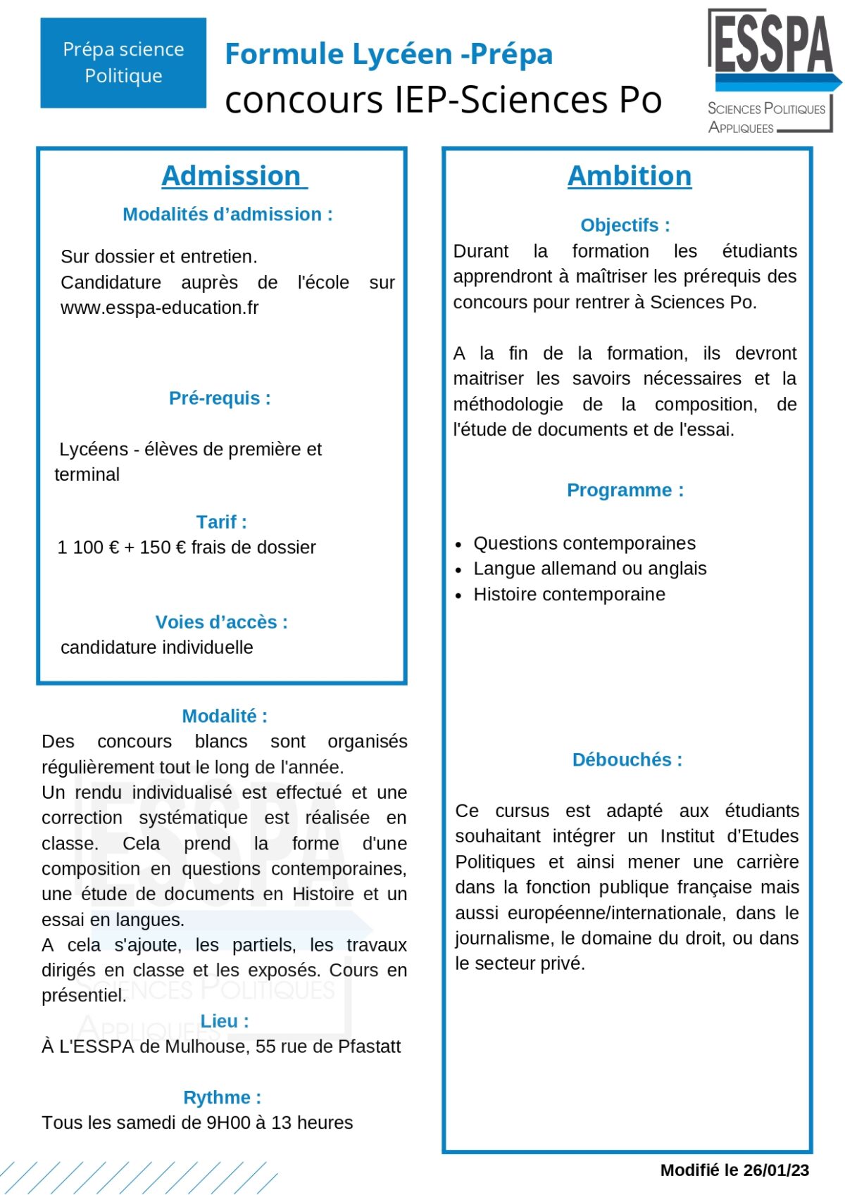 Formule Lycéen Prépa concours IEP Sciences Po ESSPA Mulhouse La